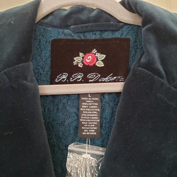 NWT BB Dakota Velvet Blazer - Size L- Jewel tone short sleeve jacket - Picture 10 of 13